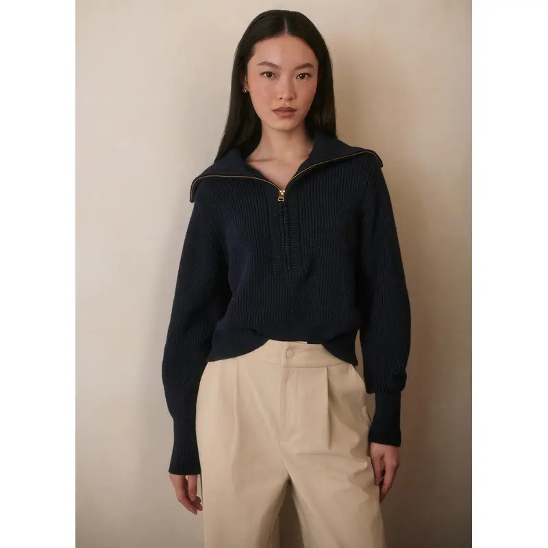 Varley - Maura Half Zip Rib Knit - Navy