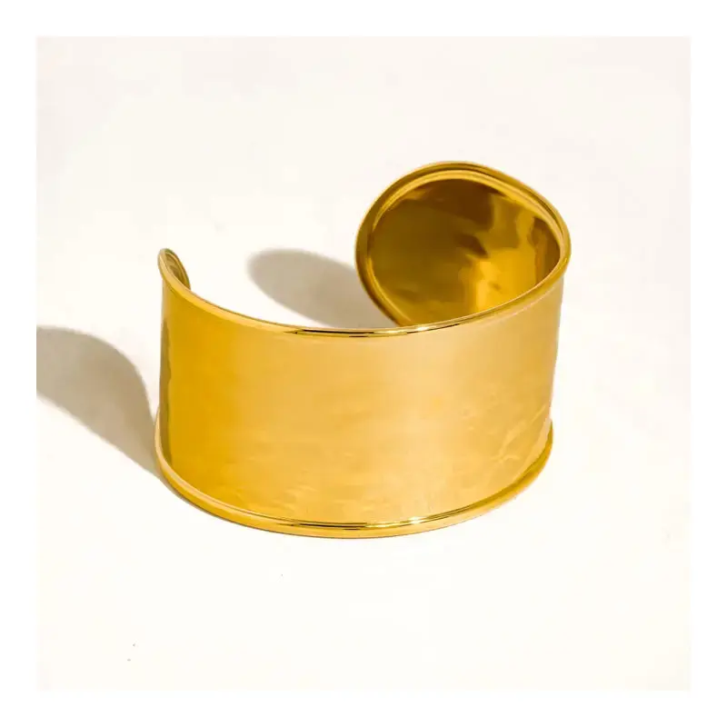 18K Gold Non-Tarnish Wide Statement Cuff Bracelet - Yellow Gold