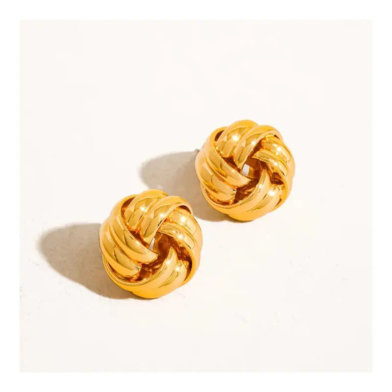 Alix 18K Gold Basket Weaved Classic Studs - Yellow Gold
