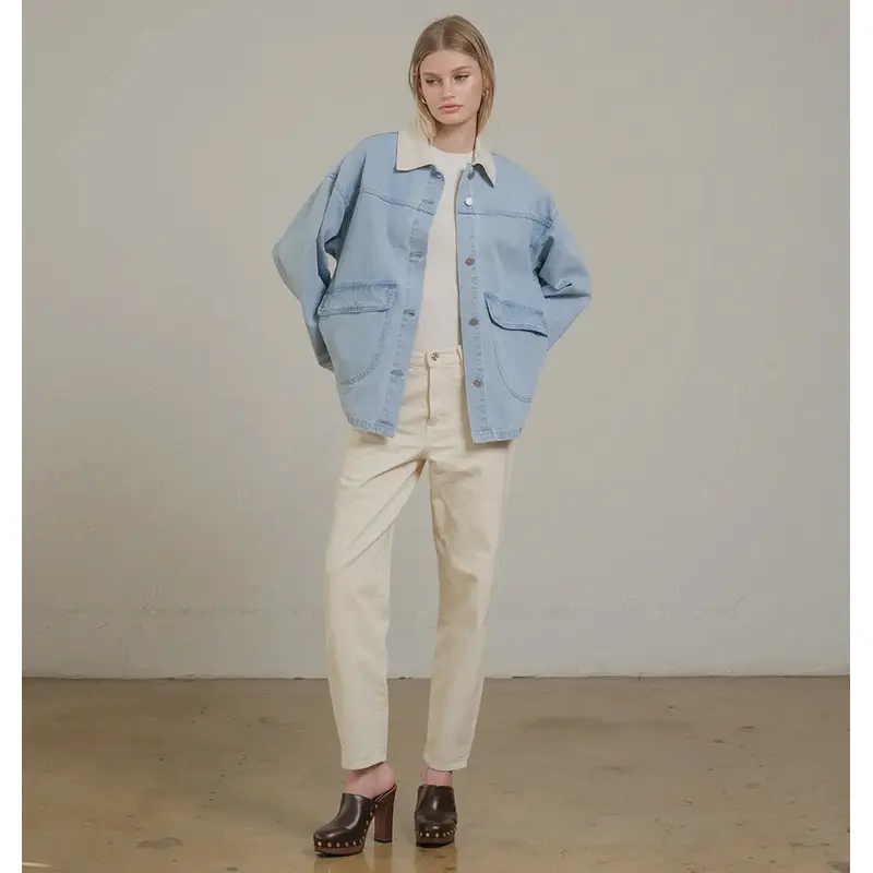 Contrast Collar Denim Jacket - Light Jacket