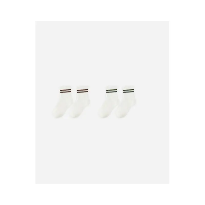 Rylee + Cru - Stripe Socks, Set of 2 - Brown + Green Stripe