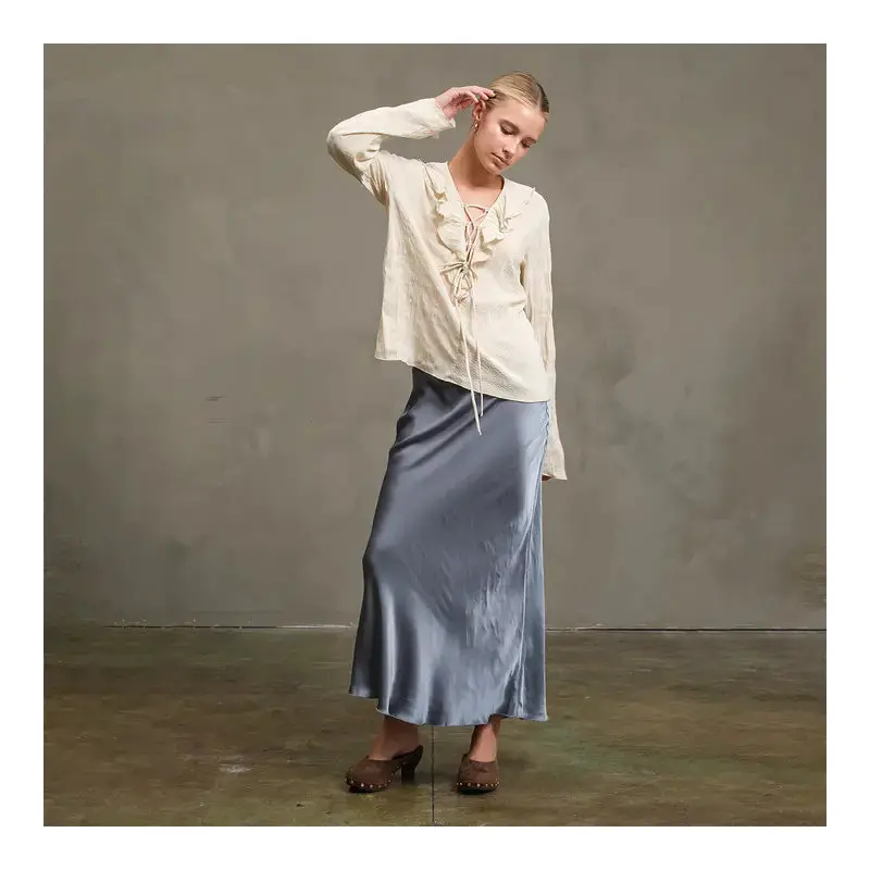 Satin Slip Skirt - Slate Blue