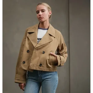 Short Double-Breasted Trench Jacket - Khaki Beige