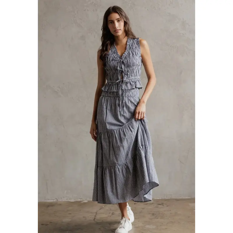 Tiered Midi Skirt - Black & White Gingham