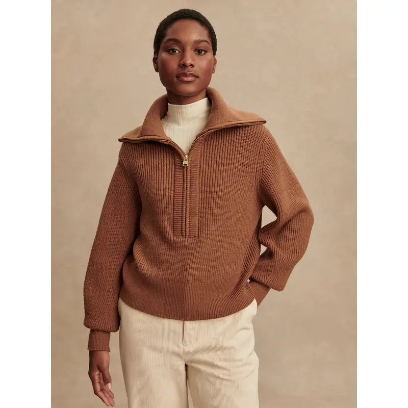 Varley - Maura Half Zip Rib Knit - Caramel Pecan