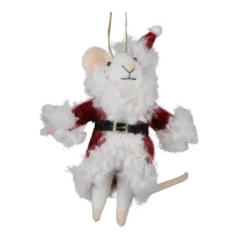 White Santa Mouse Ornament, Felt